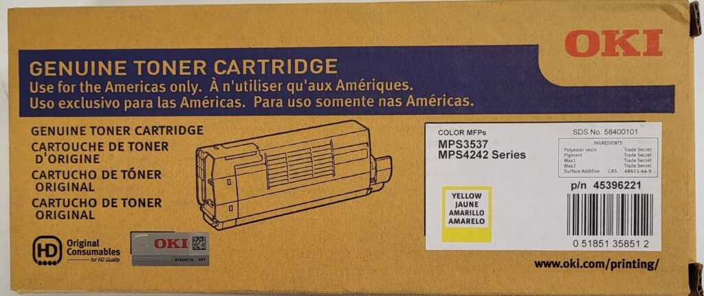 45396221 Yellow Toner Cartridge